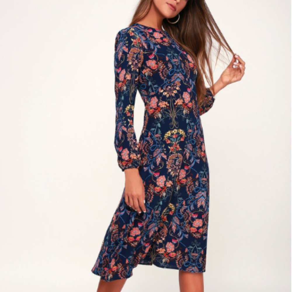 Lulus Garden Splendor Navy Blue Floral Print Dress